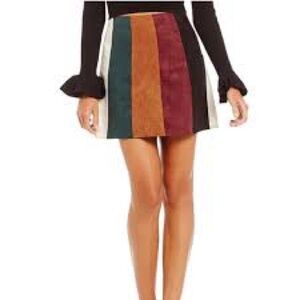 Gianni Bini Kelsey Faux-Suede Color Block Striped Mini Skirt Size Large